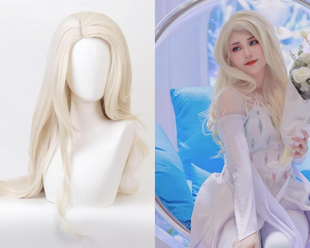 Princess Long Blonde Wavy Wig for Halloween Party, Stage Performance Costume, and Everyday Wear (For Adults), 20-23.6 inches/50-60cm