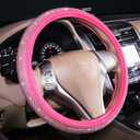 Car Accessories Pink Steering Wheel Cover for Women Rose Red Bling Sparkly Crystal Colorful Rhinestone 15 inch Girly Steering Wheel Protector