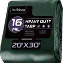 Tarp 20x30 Feet, 16 Mil Large Waterproof Tarps Heavy Duty with Brass Grommets, Thick Plastic Tarp, UV Resistant Tear&Fade Resistant, Reinforced Edges for Outdoor Pool Car Camp Tent