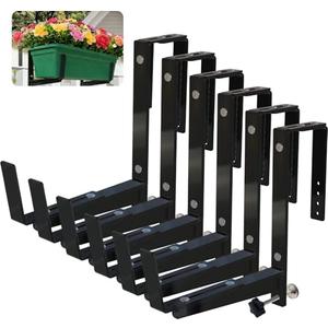 KUAGINZUHE Heavy Duty Adjustable Window Box Brackets - Iron Planter Box Hangers with Reinforced Bottom Support for Balcony, Fence, Railing, Garden - Rust-Proof & Sturdy Flower Pot Holders