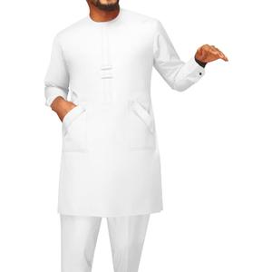 African Men Traditional Clothing Set Full Sleeve Dashiki Long Shirts and Pants 2 Piece Set African Suits (L)