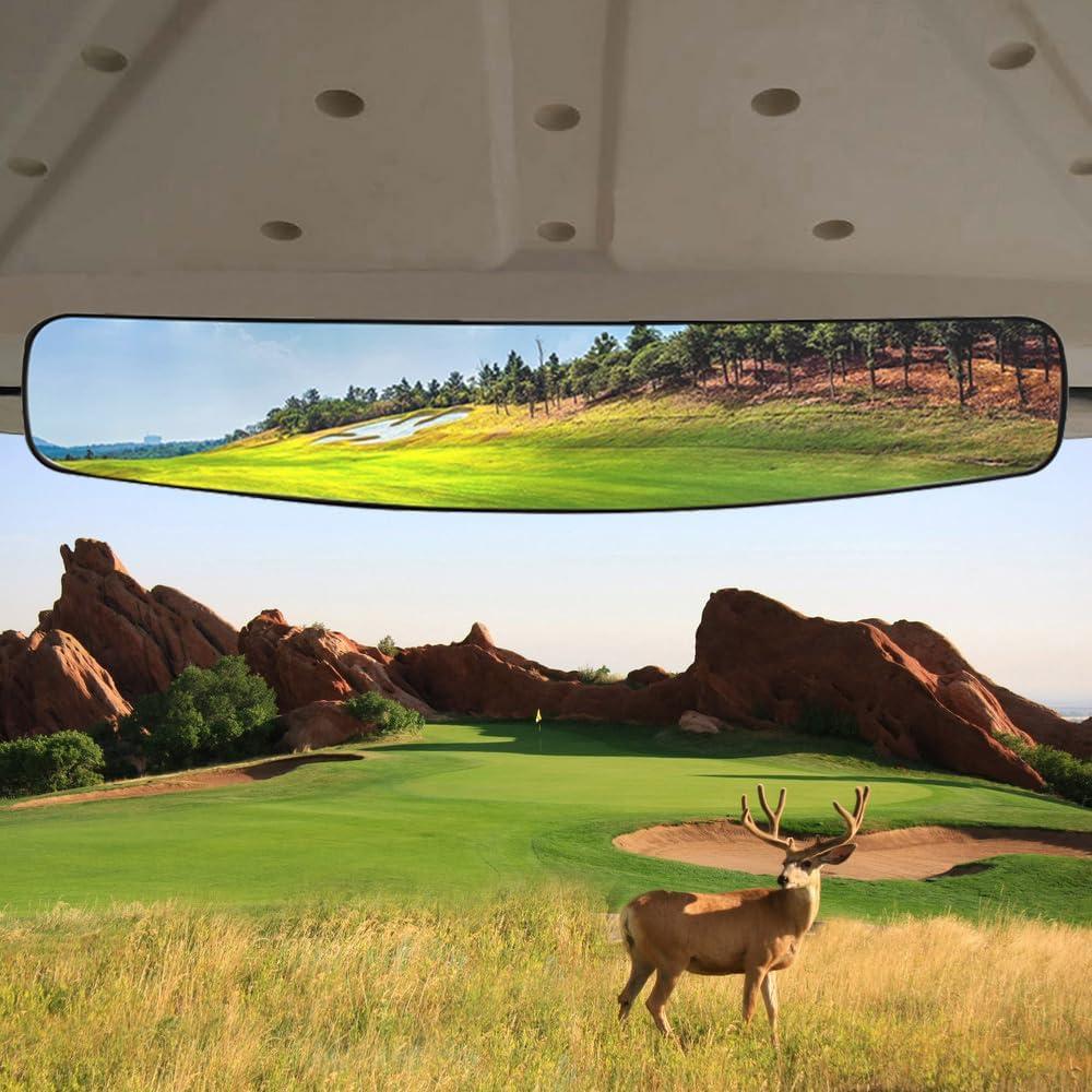 Golf cart Rear View Mirror, HKOO 16.5" Extra Wide 180 Degree Panoramic Rear View Mirror Fit for Golf Cart EZGO Club Car YamahaGolf cart Mirrors