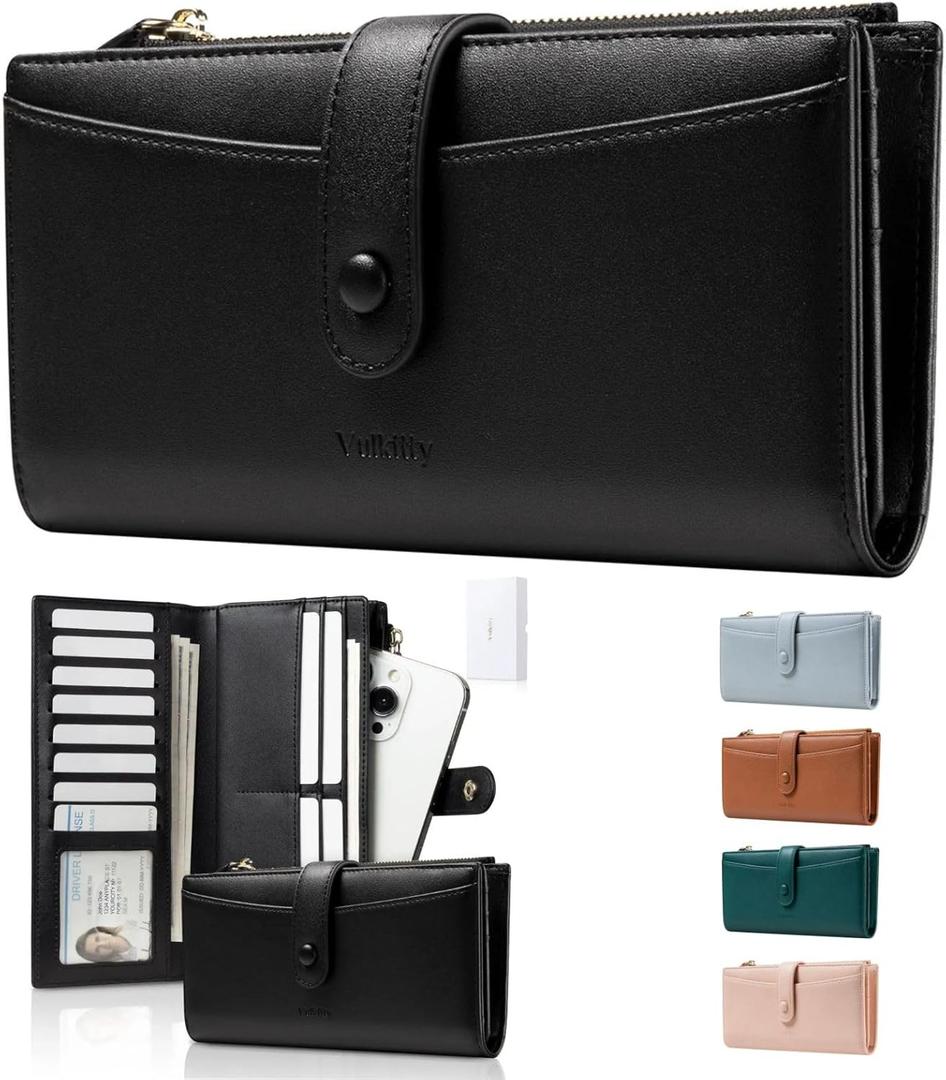 Vulkitty Ultra Slim Thin Leather Wallets Womens Bifold Credit Card Women's Wallets Card Cases Money Organizers for Women Ladies Female Cash Purse Wallet, Black