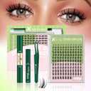 KEYYOU Fairy Lash Clusters Kit, Manga Eyelash Extension Kit at Home, 144pcs D Curl Wispy Natural Invisible Band Lash with Waterproof Lash Extensions Kit (FairyD818MIX)