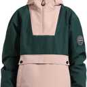 GSOU SNOW Women Ski Jacket Snow Coat Waterproof Windproof Snowboarding Jacket Coat Insulated Warm Winter (Large, Green Pink)