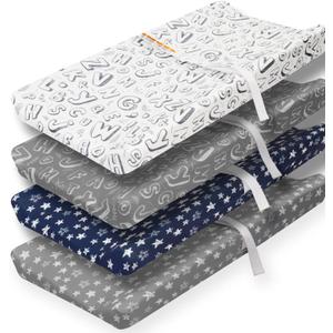 4 Pack Changing Pad Cover for Baby Boys Neutral Unisex Fitted Breathable Baby Changing Pad Sheets for Toddler Changing Table (Letter)