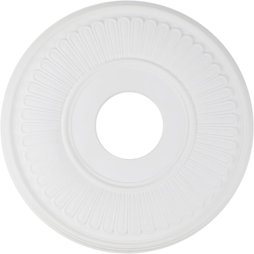 MY MIRONEY White PU Ceiling Medallion Decorative Ceiling Fan Medallion Home Lighting Ceiling Cover Plate, 13 1/5" OD x 3 3/7" ID
