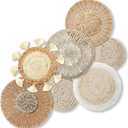 7 Pcs Boho Wall Basket Decor Hanging Handcrafted Seagrass Woven Round Bohemian Basket Wall Decoration Art for Farmhouse Home Room Rustic Decorations Table, Multi Sizes(Vintage)