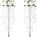 Bigsee 2 Pcs 21.65 inches Crystal Flower Stand Wedding Centerpieces for Tables, Tabletop Gold Metal Flower Arrangement Holder, Bulk Metal Vases for Reception Party Ceremony Decoration (Silver)
