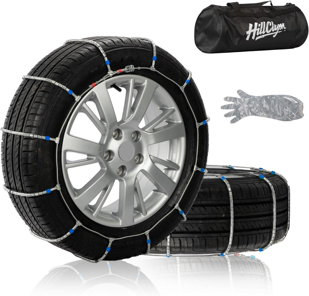 Snow Chains for Car Tires, Tire Chains for Passenger Cars, Sedan, SUVs, Quick Fit & Easy Installation, Portable Reusable Emergency Tire Traction Chain, Set of 2 (HP1034)