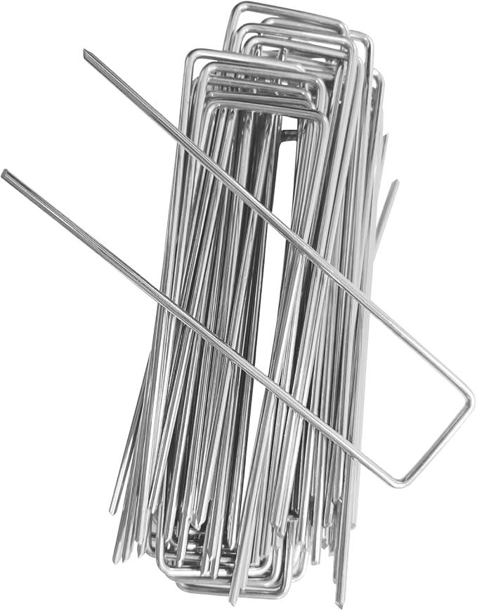 6 Inch Garden Stakes, 50 Pack Landscape Staples Anti-Rust 11 Gauge Galvanized Ground Stakes Pins for Yard Fabric, Lawns, Weed Barriers, Landscape Fabrics, Irrigation Hose