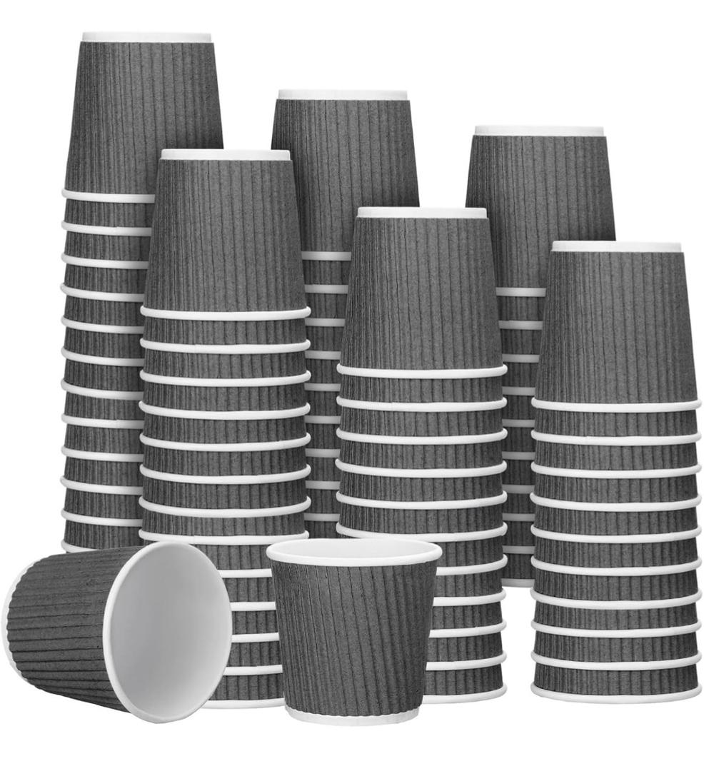 24 Pcs Disposable Espresso Coffee Cups Ripple Corrugated Paper Insulated Hot Cups for Party Cold Drinks Hot Beverage Tea(Gray)