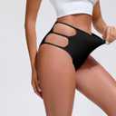 YELAIVP Women's Bikini Bottom High Waisted Swimsuit Bottom Cheeky Tummy Control Bathing Suit Bottoms (Black, L)