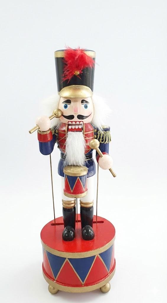 Clever Creations White Drummer Music Box 12 Inch Traditional Wooden Nutcracker, Festive Christmas Décor for Shelves and Tables