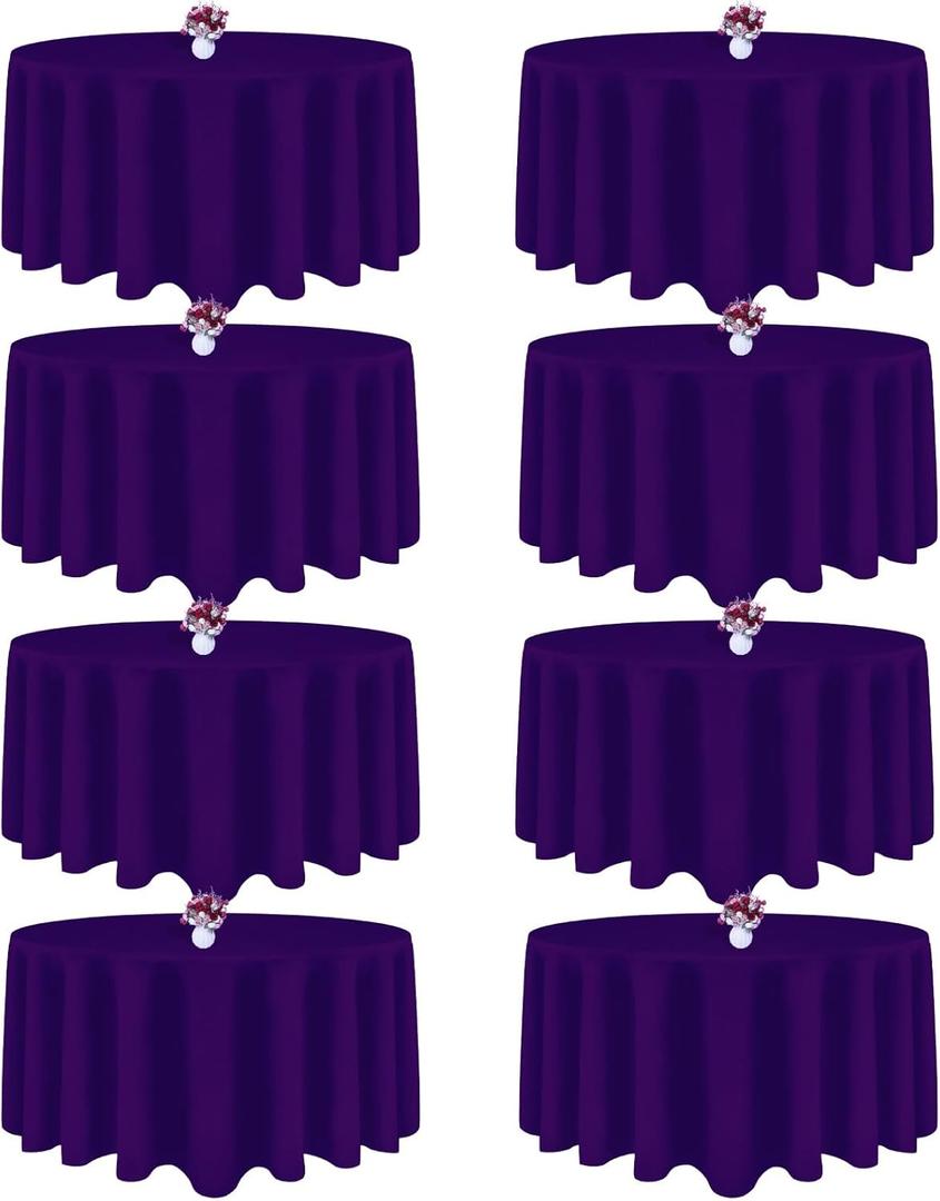 8 Packs 120 Inch Purple Round Tablecloth in Diameter, Washable Polyester Fabric Tablecloths, Wrinkle Resistant Table Cloth for Wedding Party Banquet Dining