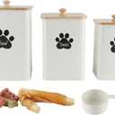 Set of 3 Metal Dog Ttreat Jars,10lb/20 Cup Airtight Dog Food Container with Bamboo Lids,Dogs Cat Treat Canister,Cookie Container for Kitchen Counter,Coated Galvanized Steel -White