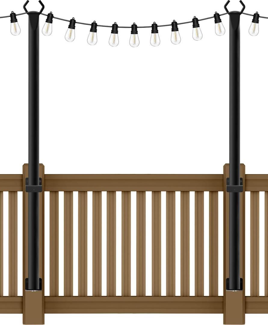 SINLEY 2 Pack 5Ft String Light Poles,Light Poles for Outside String Lights,Outdoor Light Poles with Fork,Metal Pole Stand for Patio,Backyard,Deck