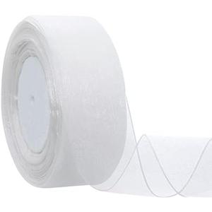Hapeper 1-1/2 Inch Sheer Organza Ribbon for Gift Wrapping, Party Decoration 50 Yards/Roll (White)