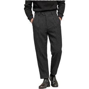 Men's Tweed Pants Herringbone Thick Wool Pleated Front Dress Suit Vintage Trousers (32W x 32L, Black)