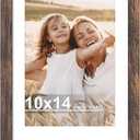 Hongkee 10x14 Picture Frame with Real Glass - 8x12 Wooden Frame with Mat, Horizontal and Vertical Display for Wall or Tabletop (Rustic Brown, 1 Pack)