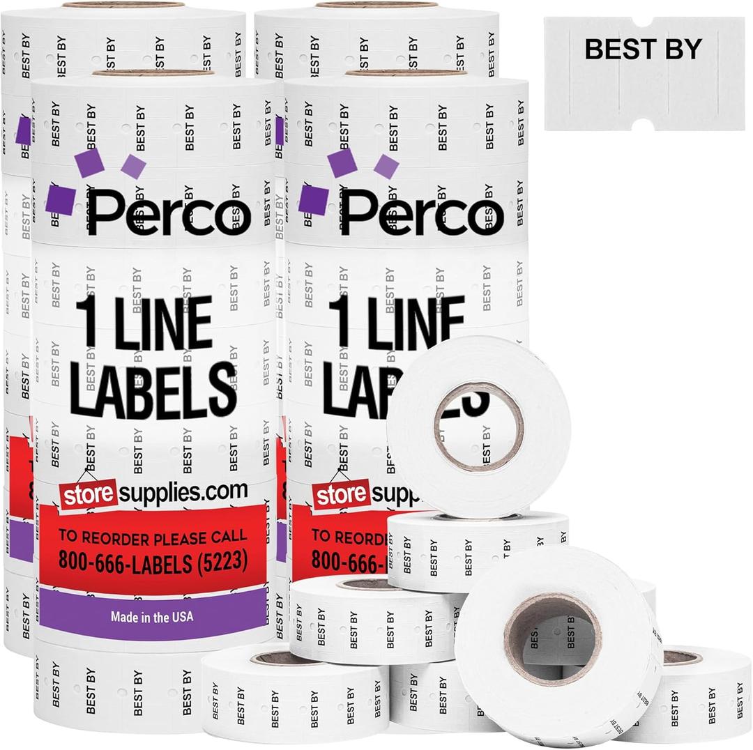 Perco Best by 1 Line Labels - 4 Sleeves, 32,000 "Best by Labels for Perco Lite, X, Plus and Pro 1 Line Date Guns