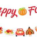 Happy Fall Banner Thanksgiving Decorations - Colorful Glitter Pumpkin Turkey Maple Sign Hanging Paper Garland Bunting Banner, Autumn Photo Backdrop Party Supplies for Wall Home Mantle Office Wall