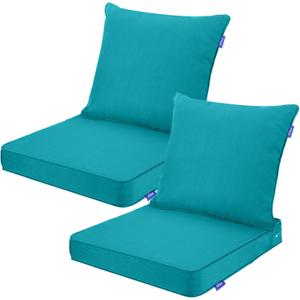 Deep Seat Cushions, Outdoor Cushions, Patio Furniture Cushions, Deep Seat & Back Cushion Patio Cushions for Backyard Couch Sofa Fade Resistant (22x24x4 inches 2 Sets, Solid Aqua Green)