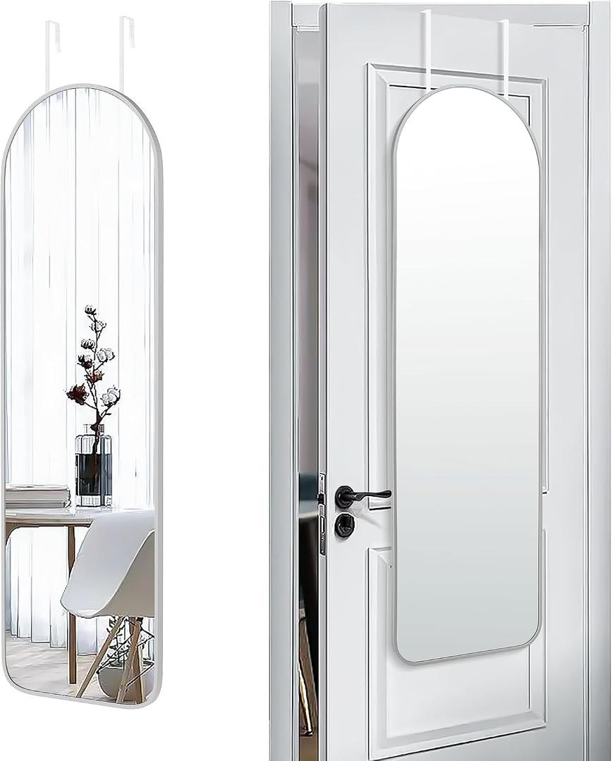 SCWF-GZ 47x14 Mirror Full Length Back Door Hanging or Wall Mounted Aluminum Metal Frame Arch Mirrors for Entryway Bedroom Bathroom Dressing Living Room 47 14 inch Silver