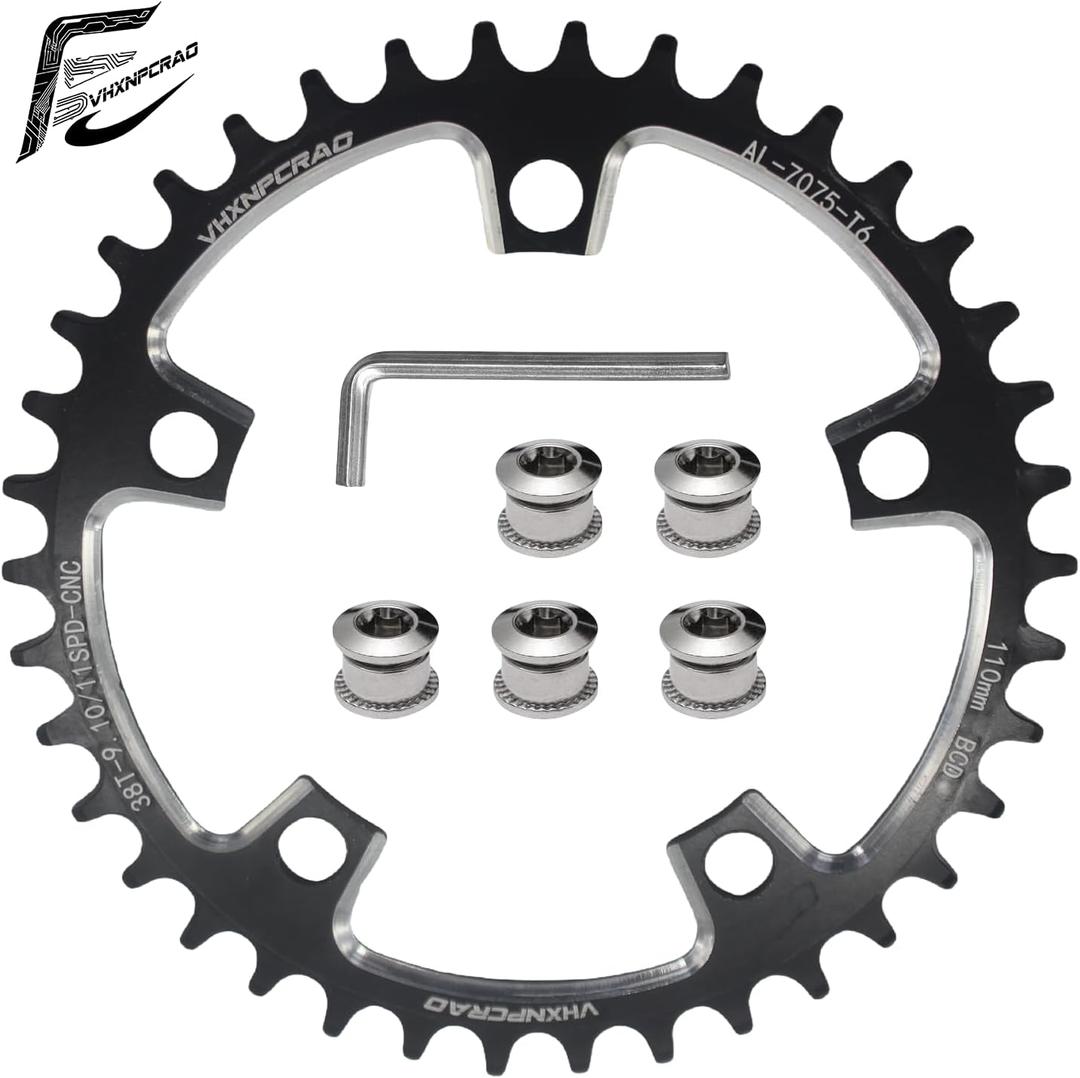 Bike Chainring, 110BCD Round Narrow Wide Chainring, 36-58T Single Bicycle Chain Ring for 8-12 Speed Road Bike (for 1 Chainring Bike) (Black)