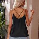 Ekouaer Womens 2-Pack Silk Satin Camisole Tank Top V Neck Sexy Cross Back Spaghetti Strap Cami Sleeveless Lounge Tops S-XXL (XXL)