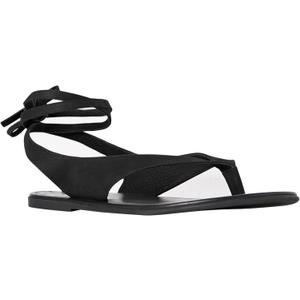 VorisVina Black Ankle Strappy Thong Sandals for Women Cute Suede Flat Sandals Ladies Summer Dressy Beach Flip Flops Sandals, 6.5