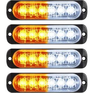 Frienda 4 Pcs LED Strobe Lights Amber 6 LED Safety Warning Flashing Light Grille Head Emergency Beacon Hazard Warning Lights with Pads Screws for Truck off Road(4 Pieces)