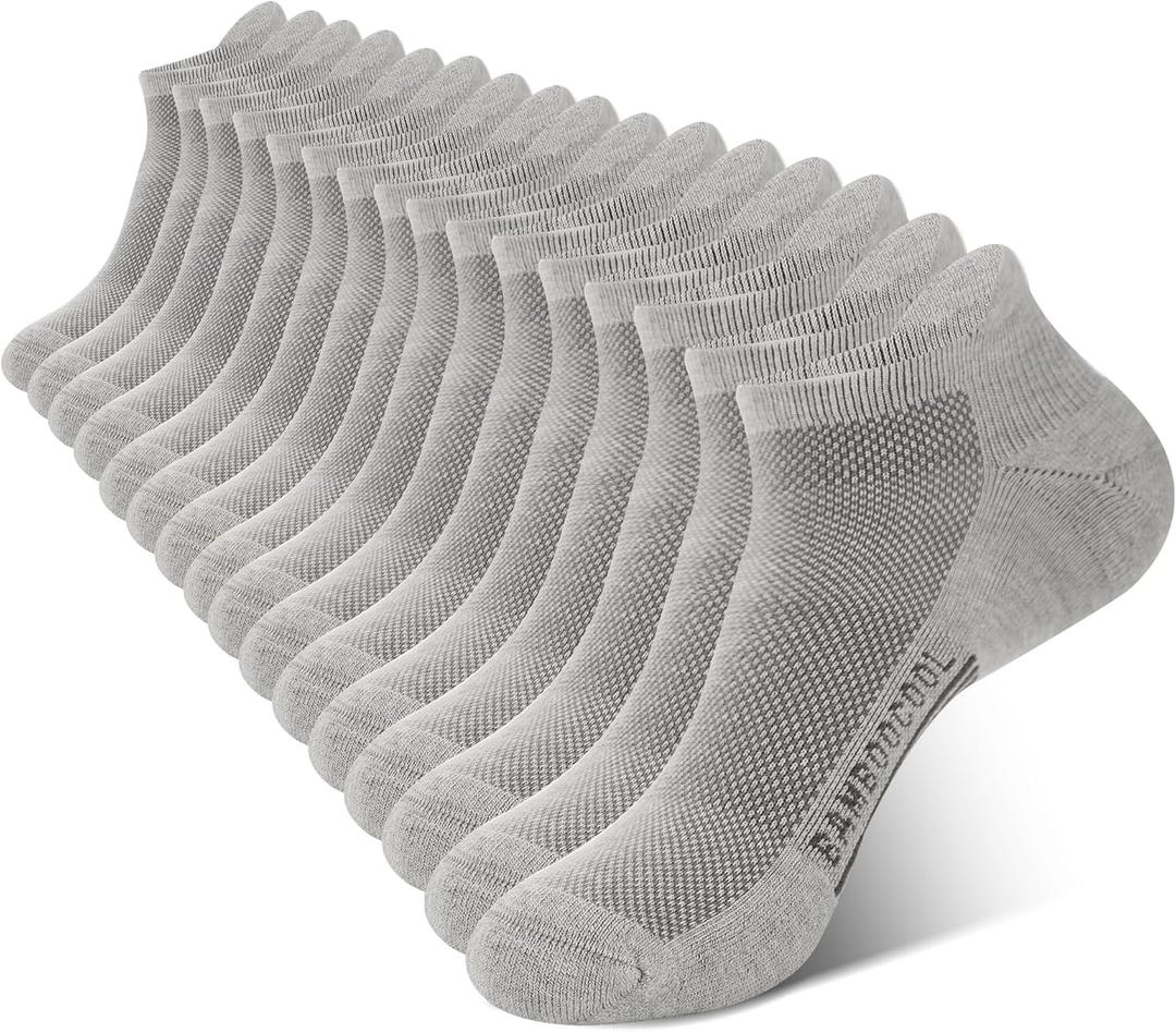 BAMBOO COOL Men's Ankle Socks Athletic Cushioned Moisture Wicking, Running Socks Arch Support Breathable, Heel Tab 8 Pack (Large)