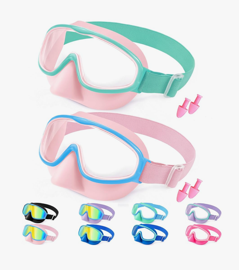 Vvinca Kids Goggles with Comfort Fabric Strap, Kids Swim Goggles Wide View Anti-Fog/UV No Leaking Swimming Goggles for 3-14