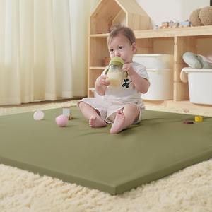 Vegan Leather Baby Play Mat, Wipe-Clean Play Mat for Floor, 50x50 in Thicken Foam Cushioned & Waterproof Playpen Mats for Infants, Kids and Toddlers, Green