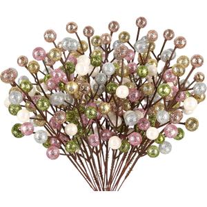 HOHOTIME 24 Pack Artificial Berry Stems Branches, Christmas Faux Holly Berries Branches Ornaments for Christmas Tree Wreath DIY Craft Decorations Holiday Home Decor