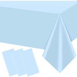 3Pcs Light Blue Tablecloths,Disposable Plastic Tablecloth,Waterproof Baby Blue Rectangle Table Cover for Graduation Birthdays Weddings Anniversary Party Decorations,54 x 108 Inch