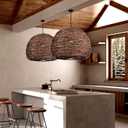 Arturesthome 1 Light Rustic Woven Rattan Pendant Light, Coastal Lighting Fixture, Vintage Farmhouse Lampshade Chandelier Hanging Ceiling Lamp Shade for Kitchen Island Dining Room W 15.7* H 11