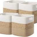 UBBCARE Set of 4 Storage Cubes 13 X 13 X 13 in, Water Hyacinth Storage Bins for Shelves, Toys, Book, Storage Baskets with Handles, Cotton Rope Woven Baskets for Organizing, Brown