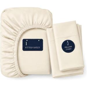 Cal King Fitted Sheet, 100% Egyptian Cotton, 3-Piece Set (1 Fitted Sheet + 2 Pillowcases), Sateen Weave, Ultra Soft, 16" California King Sheets Deep Pockets Fitted Sheet (No Flat Sheet) - Ivory