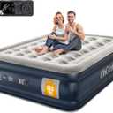 OhGeni Air Mattress Queen with Built in Pump, Blow Up Colchones Inflables Mattress for Guests, Portable Air Mattresses with Carrying Bag, 18" Raised Elevated Air Bed for Camping, Dark Blue