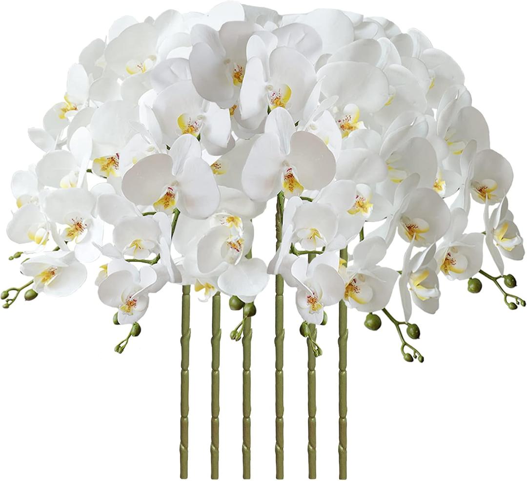FagusHome 32" Artificial Phalaenopsis Flowers 6 Pcs Artificial Orchid Flowers Stem Plants for Home Dcor (6Pcs) (White)