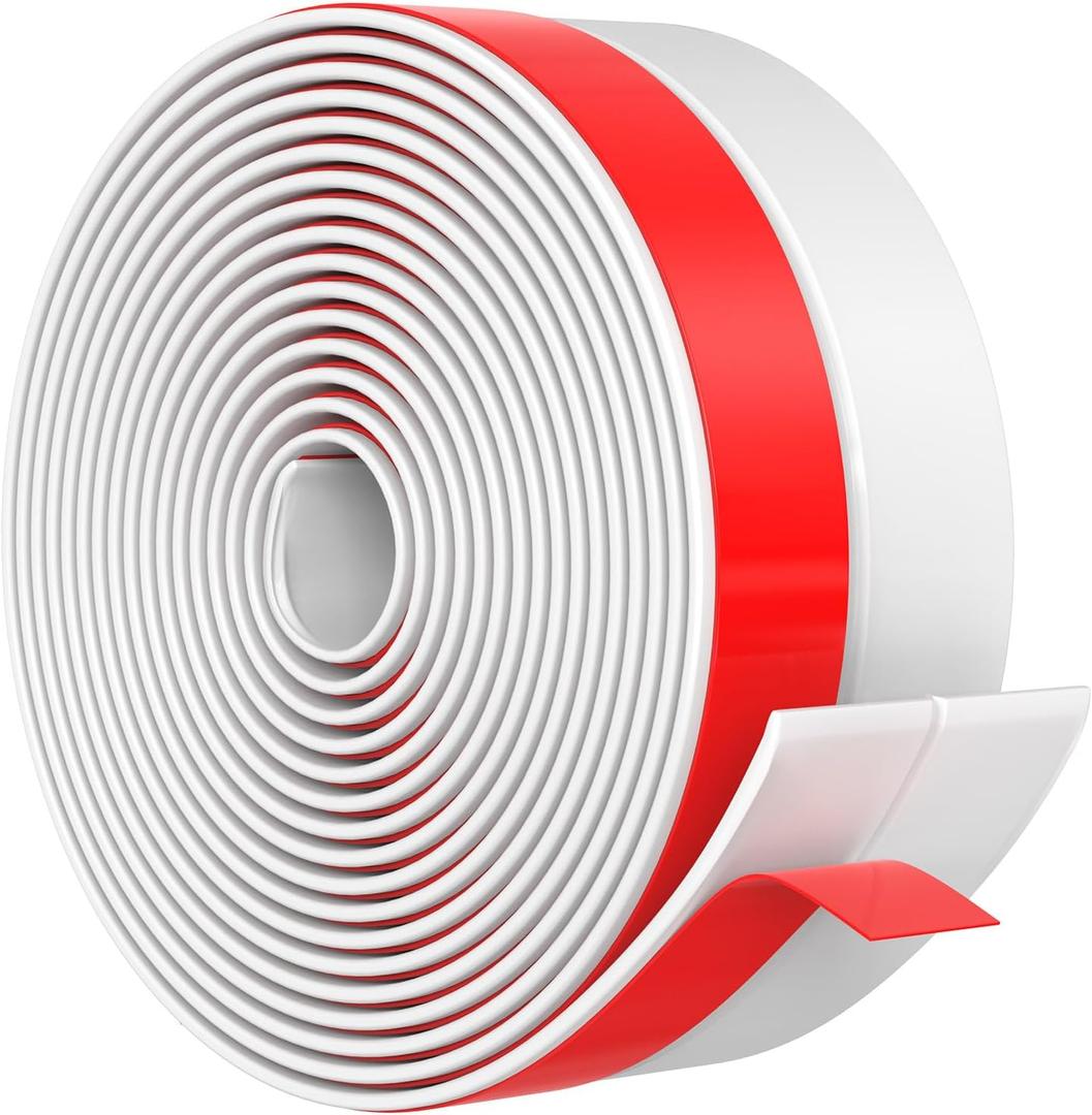 2026 New Upgrade Wide Silicone Weather Stripping Door Seal with Strong Adhesive 1" x 25 ft, Draft Stopper Tape for Door Frame, Side and Bottom Gaps Strip for Glass Shower, White