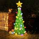 Lulu Home Collapsible Christmas Tree, 110 LED Lighted Fabric Cone Xmas Tree with Star Topper & Balls, Plug-in Foldable Indoor/Outdoor Yard Decor