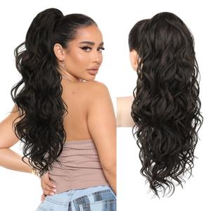 REECHO Ponytail Extension, 24" Claw Clip Ponytail Extension Wavy Ponytails Hair Extensions Jaw Clip on Pony Tails Natural Synthetic Hairpiece for Women Daily, Dark Brown