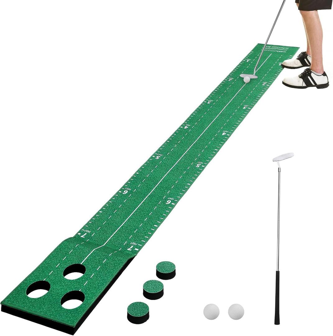Wekin Indoor Putting Green Game Set, Golf Putting Game with Metal Putter & Golf Balls, Golf Putting Mat Training Aid for Backyard,Party,Office (8.5 Feet Putting Mat)