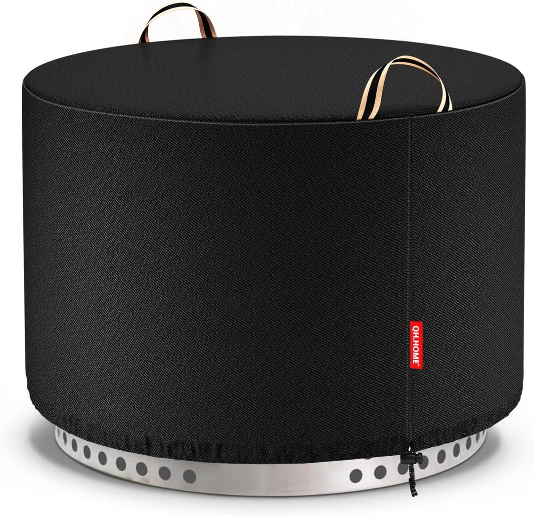 QH.HOME Fire Pit Cover Round for Solo Stove Bonfire 22", Waterproof Smokeless Fire Pit Cover, 600D Strong Tear Resistant, Fits for Gas/Table/Bowl Fire pits - 23" D X 16" H (Black)