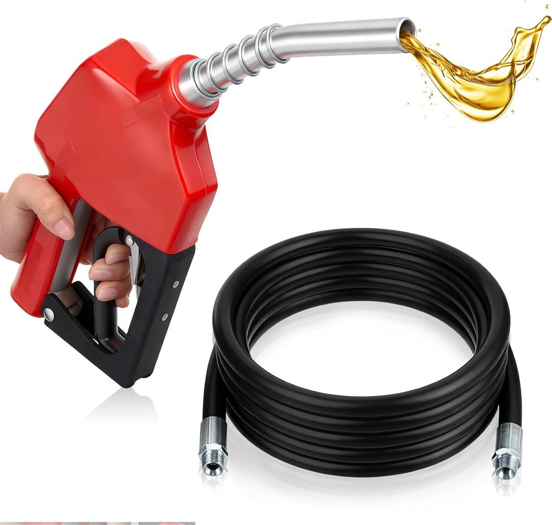 3/4'' x 20 ft Fuel Transfer Hose with Automatic Fuel Nozzle Auto Shut off Diesel Gas Pump Nozzle with 3-speed Trigger Lock & 3/4" Inlet & 13/16" Outlet Fluid Oil Pump Tank Tube