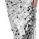 YYA Women's Midi Strapless Dress Sequin Strappy Bodycon Party Dress Sparkly Glitter Ruched Party Club Dress Silver XL