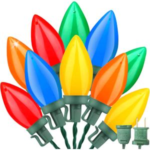 C9 Christmas Lights Outdoor, 23Ft 35LED C9 Vintage Christmas LED Lights C9 Multicolor Bulbs C9 Christmas String Lights Plug in for Outdoor Patio Backyard Indoor Party Tree Christmas Decor Green Wire